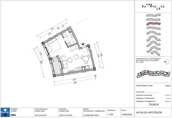 Tirane, shes apartament 1+1 Kati 4, 49 m² 79.000 € (Rr.e Vrapeve)