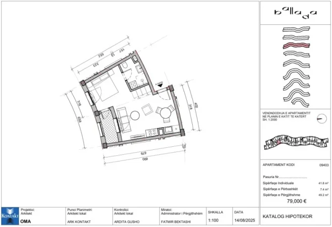 Tirane, shes apartament 1+1 Kati 4, 49 m² 79.000 € (Rr.e Vrapeve)