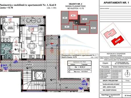 Tirane, shitet apartament 1+1+Ballkon Kati 3, 57 m² 88.644 € (Sauk)