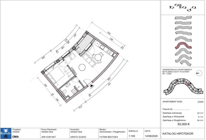 Tirane, shitet apartament 1+1+Ballkon Kati 4, 58 m² 93.000 € (Rr.e Vrapeve)