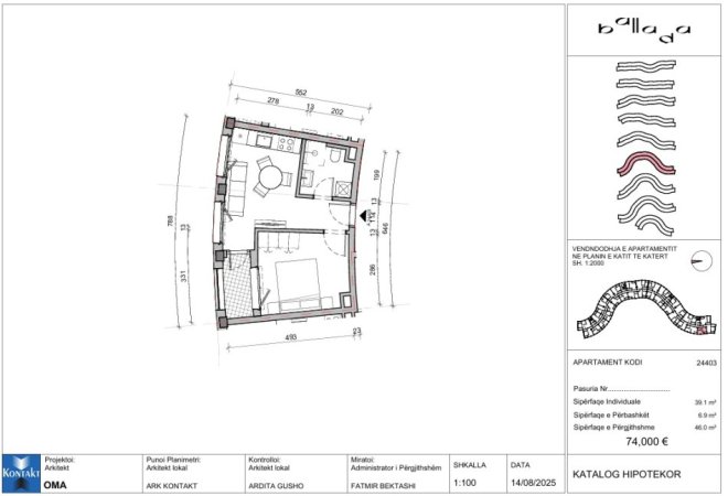 Tirane, shitet apartament 1+1 Kati 4, 46 m² 74.000 € (Rruga e Vrapeve,Farke)