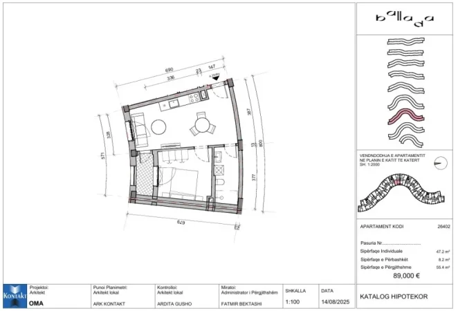 Tirane, shes apartament 1+1+Ballkon Kati 4, 56 m² 89.000 € (Rruga e Vrapeve,farke)
