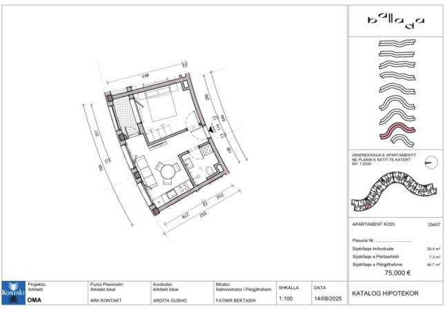Tirane, shitet apartament 1+1+Ballkon Kati 4, 47 m² 75.000 € (Rruga e Vrapeve Farke)
