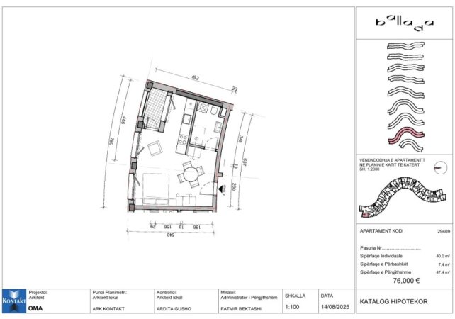 Tirane, shitet apartament 1+1+Ballkon Kati 4, 48 m² 76.000 € (Rruga e Vrapeve)