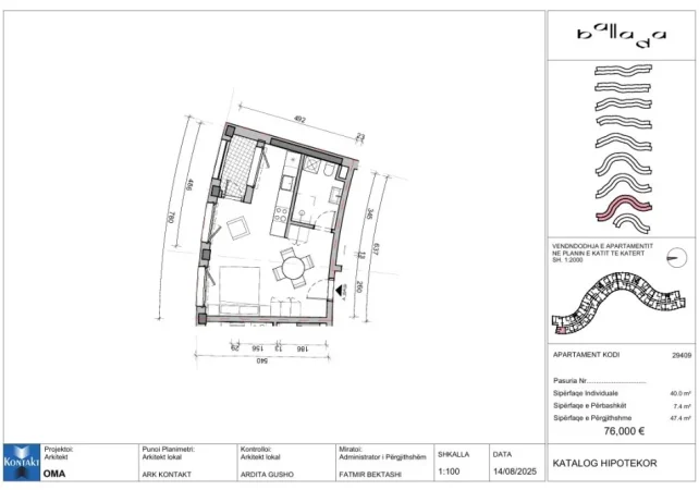 Tirane, shitet apartament 1+1+Ballkon Kati 4, 48 m² 76.000 € (Rruga e Vrapeve)