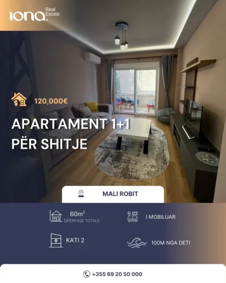 Mali Robit, shitet apartament 1+1 Kati 1, 60 m² 120.000 € 