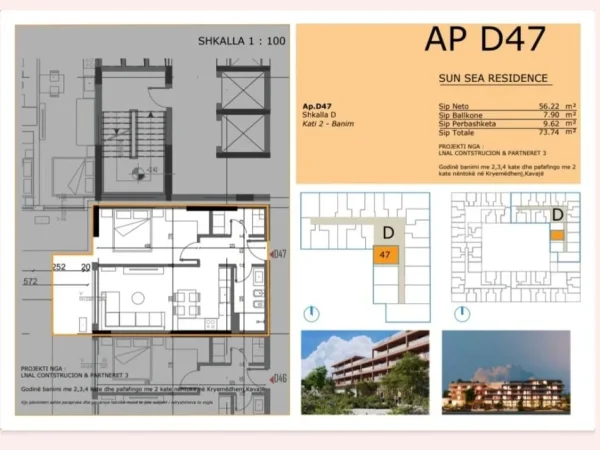 Golem, shitet apartament 1+1+Ballkon Kati 2, 74 m² 88.500 € 