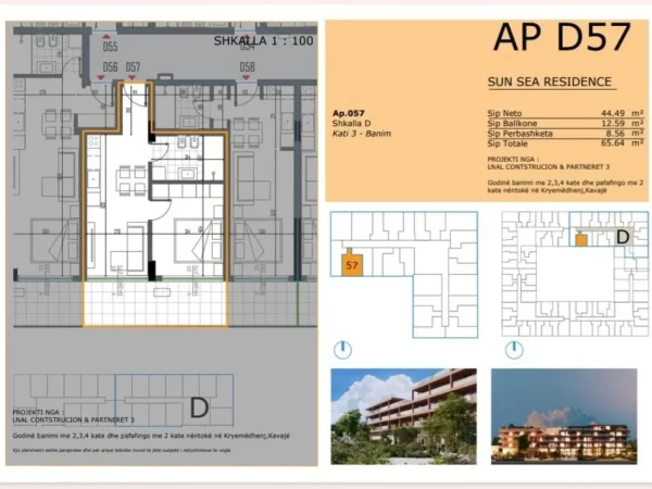 Golem, shitet apartament 1+1+Ballkon Kati 3, 66 m² 79.200 € 