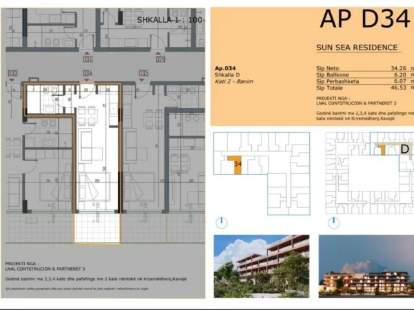 Golem, shitet garsonier 1+1 Kati 2, 47 m² 55.800 € 