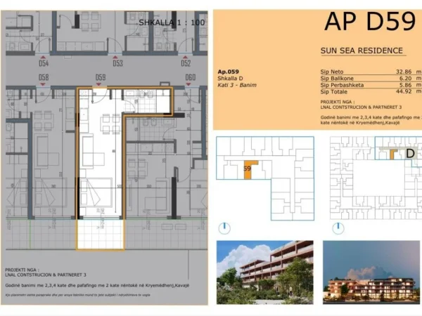 Golem, shitet garsonier 1+1 Kati 3, 45 m² 53.900 € 
