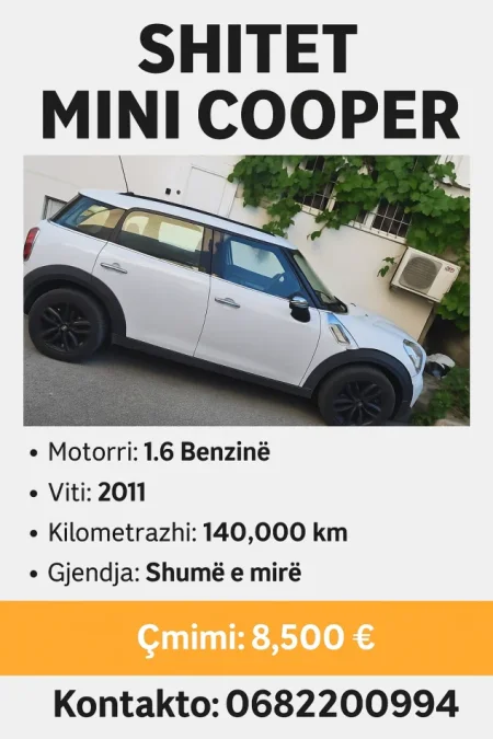 Tirane, shitet Mini Cooper Benzin, e bardhë automatik Kondicioner 140.000 km 8.500 €