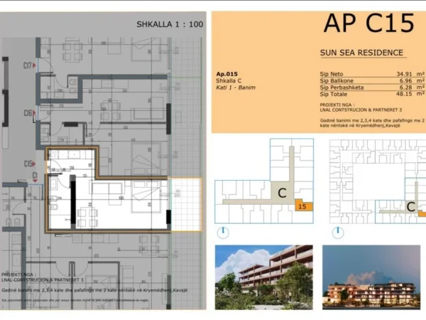 Golem, shitet garsonier 1+1 Kati 1, 48 m² 57.800 € 