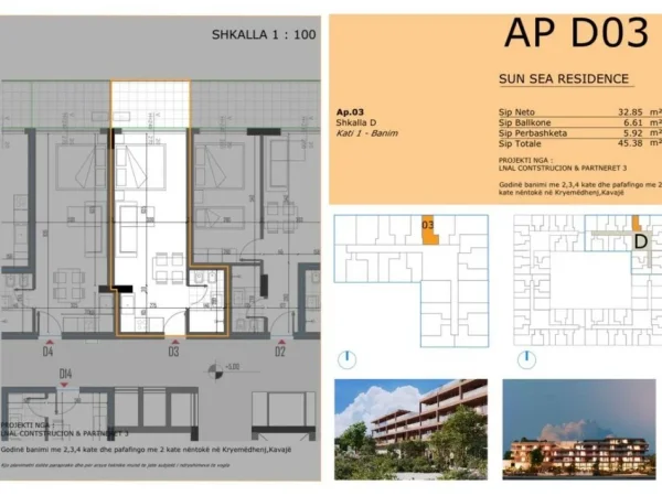 Golem, shitet garsonier 1+1 Kati 1, 45 m² 54.500 € 