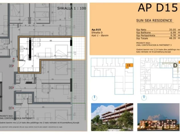 Golem, shitet garsonier 1+1 Kati 1, 48 m² 58.000 € 