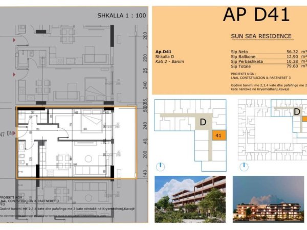 Golem, shitet apartament 1+1 Kati 2, 80 m² 95.500 € 