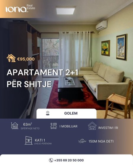 Golem, shes apartament 2+1 Kati 1, 63 m² 95.000 € (150m Distanc Nga Deti)