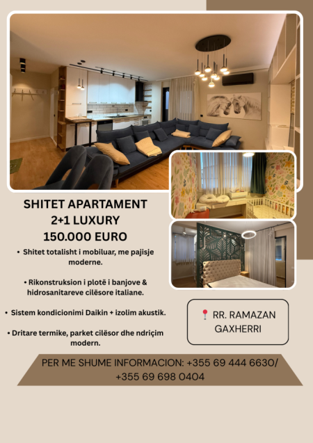 Tirane, shitet apartament 2+1+Ballkon , 150.000 € (rr. Ramazan Gaxherri)