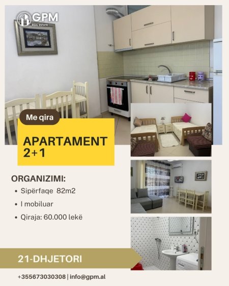 Tirane, jepet me qera apartament 2+1 Kati 3, 82 m² 600 € 