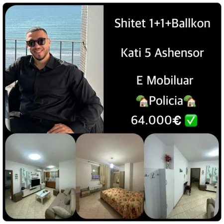 Durres, shes apartament 1+1+Ballkon Kati 5, 56 m² 63.999 € (Zona Policia, Durrës)