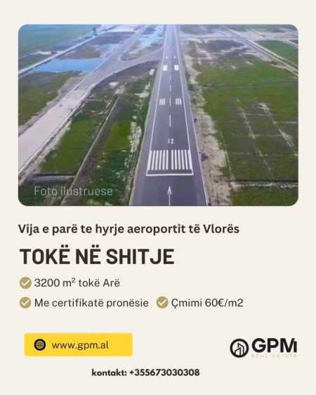 Vlore, shitet toke , 3.200 m² ne hyrje te Aeroportit te Vlores