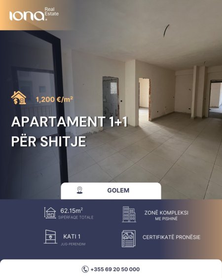 Golem, shitet apartament 1+1 Kati 1, 62 m² 