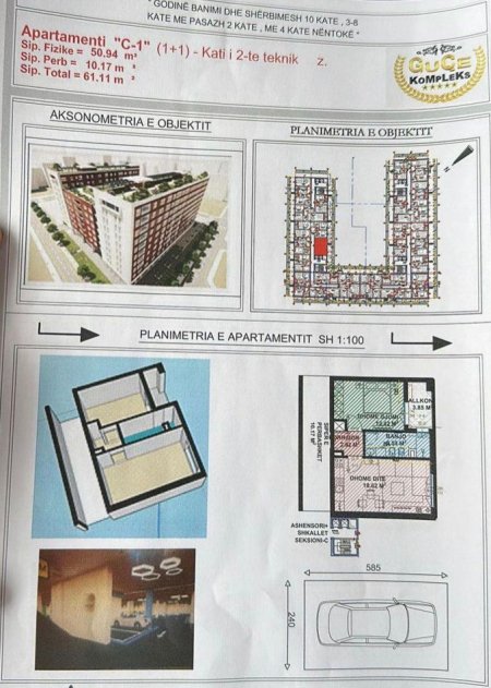 Tirane, shitet apartament 1+1+Ballkon Kati 2, 61 m² 113.000 € (KOMPLEKSI GUCE)