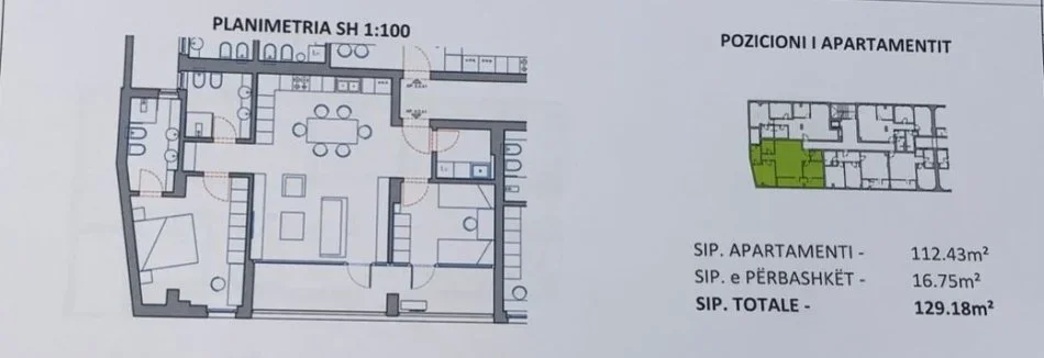 Tirane, shitet 2+1 Kati 2, 129 m² 