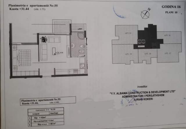 Tirane, shes apartament 1+1 Kati 10, 48 m² 78.000 Euro (fusha e aviacionit)