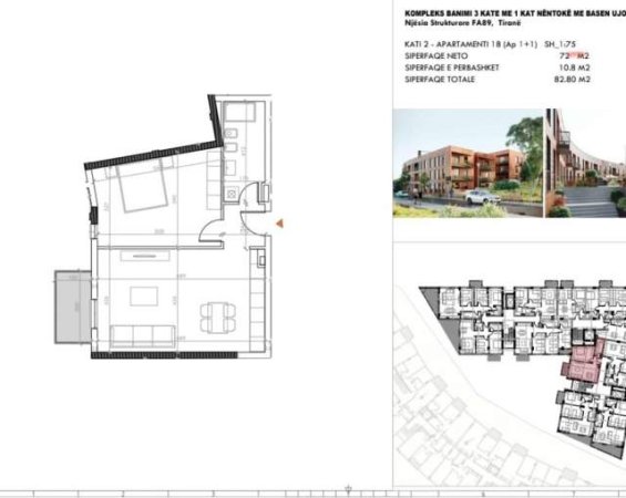 Tirane, shes apartament 2+1 Kati 2, 83 m² 1.350 Euro/m2 (TEG)
