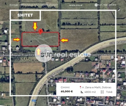 Shkoder, shitet toke , 4.800 m² 65.000 € (PRANE BYPASS, SHKODER)