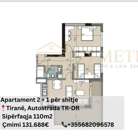 Tirane, shitet apartament 2+1+Ballkon Kati 7, 110 m² 131.688 € (Autostrada TR-DR)