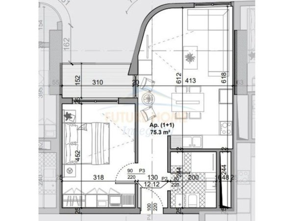 Tirane, shitet apartament 1+1+Ballkon Kati 12, 75 m² 256.000 € (Pazari i ri)