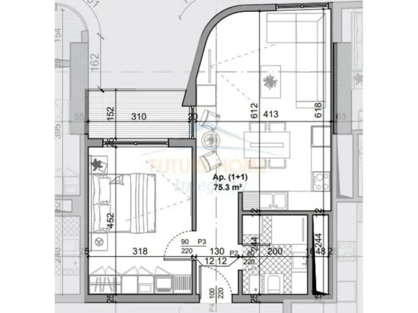 Tirane, shitet apartament 1+1+Ballkon Kati 12, 75 m² 256.000 € (Bazaar Gate, Tiranë)
