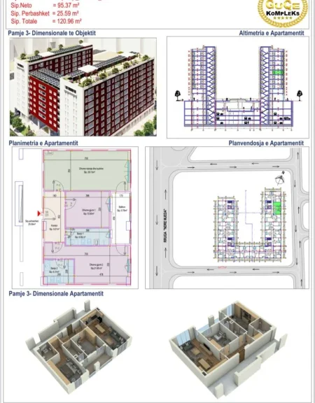 Tirane, shitet apartament 2+1+Ballkon Kati 5, 120 m² 260.000 € (KOMPLEKSI GUCE)