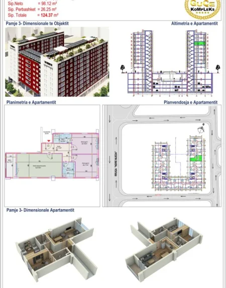 Tirane, shitet apartament 2+1+Ballkon Kati 7, 124 m² 267.500 € (KOMPLEKSI GUCE)