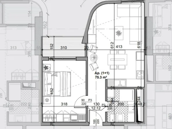 Shitet Apartament 1+1 9-Kateshet ,  256.000 €