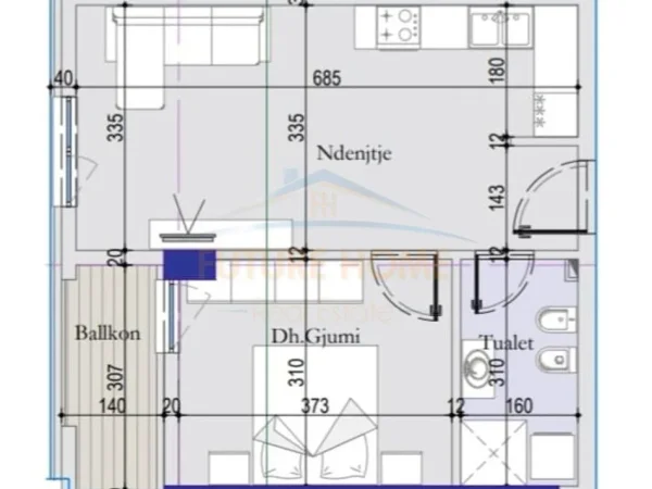 Tirane, shitet apartament 1+1+Ballkon Kati 7, 61 m² 79.040 € 