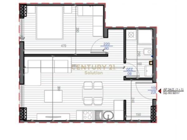 Tirane, shitet apartament 1+1 Kati 3, 61 m² 87.000 € (Sauk, Porta e Re)