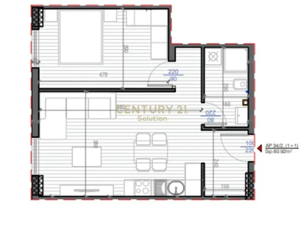 Tirane, shitet apartament 1+1 Kati 3, 61 m² 87.000 € (Sauk, Porta e Re)