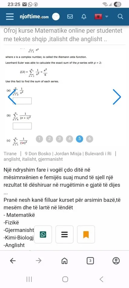 Tirane, Kurs per provim liçense dega Matematike