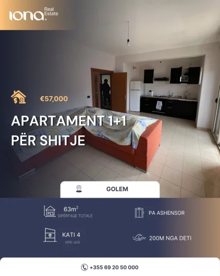 Golem, shitet apartament 1+1 Kati 4, 63 m² 57.000 € 