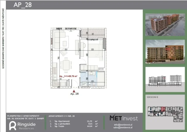 Tirane, shitet apartament 1+1+Ballkon Kati 5, 65 m² 77.500 € (Rruga Lidhja e Prizrenit)