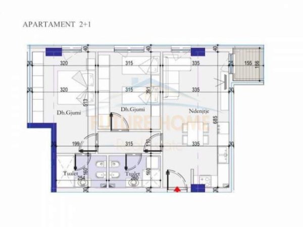 Tirane, shitet apartament 2+1 Kati 3, 89 m² 86.400 Euro (DOGANA)