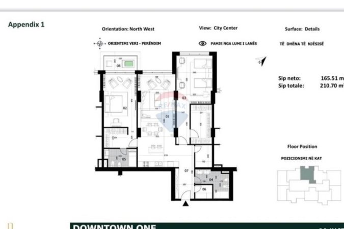 Tirane, shitet apartament 2+1+Ballkon Kati 19, 211 m² 
