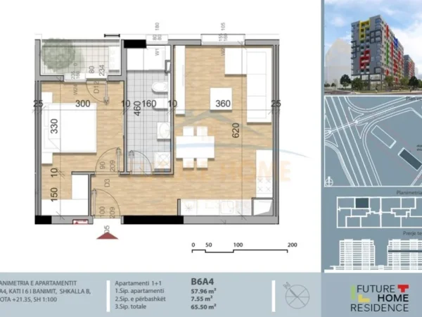 Tirane, shitet apartament 1+1+Ballkon Kati 6, 66 m² 115.000 € (Rezidenca Future Home, Unaza e Re)
