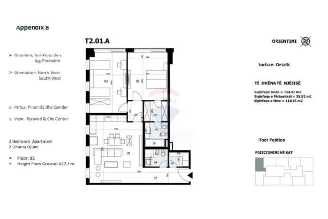 Tirane, shitet apartament 2+1+Ballkon , 155 m² 682.000 € 