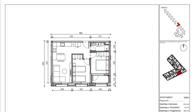 Tirane, shitet apartament 2+1 Kati 8, 69 m² 103.800 € (Pasho Hysa)