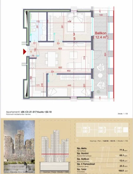 Tirane, shitet apartament 2+1+Ballkon Kati 5, 101 m² 232.000 € (DON BOSKO)