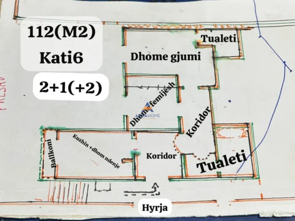 Tirane, shitet apartament 2+1+Ballkon Kati 6, 112 m² 100.000 € (Fresk)