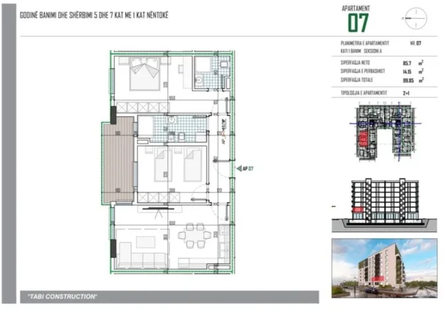 Tirane, shitet apartament 2+1+Aneks , 100 m² 96.000 € (rruga paskuqan)
